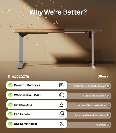 Електричний регульований стіл MAIDeSITe S2 Pro 140x70 см, сірий каркас + вінтажний коричневий, вантажопідйомність 160 кг, з захистом від зіткнень
