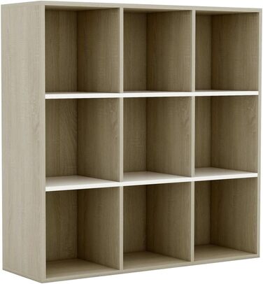 vidaXL книжкова шафа з 9 відділеннями, біла та дуб сонома, 98x29x97,5 см, стелаж для книг і документів, деревостружкова плита