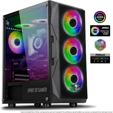 Корпус для ПК Spirit Of Gamer Rogue 7, RGB підсвітка, 6 ARGB вентиляторів 120 мм, сумісний з mATX, середній геймерський корпус із загартованим склом, оптимізований для охолодження