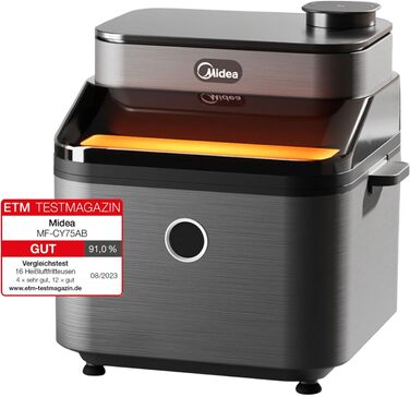 Аерофритюрниця Midea DualTaste 7 л з оглядовим вікном, 8 програм, 1650 Вт, хрусткий та соковитий режим, для запікання, грилю, розморожування, таймер до 12 годин, посудомийна решітка
