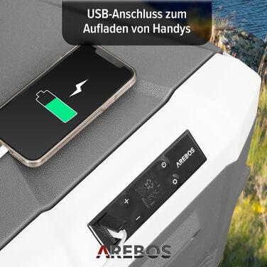 Автомобільний компресор-холодильник Arebos 43л з Wi-Fi та USB: -20°C для авто, кемпінгу, вантажівки