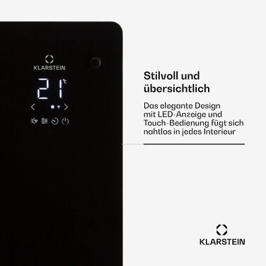 Електричний конвектор Klarstein 2500W — енергоощадний обігрівач з термостатом, керуванням через додаток та можливістю настінного монтажу, чорний