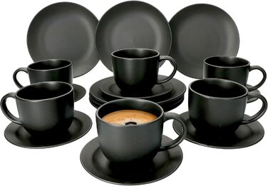 MamboCat Кавовий сервіс Lampart Nero I 18 предметів, для 6 осіб, чорний матовий, сучасний етно-стиль, кераміка