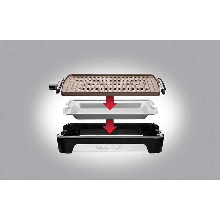 Електричний гриль George Foreman Smokeless для дому, бездимний, антипригарний, з піддоном для жиру, регулятором температури, вертикальне зберігання, модель 25850-56