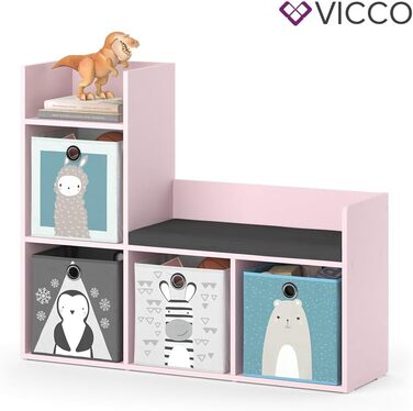 Дитяча полиця Vicco Luigi рожева 107.2x88.6 см з 2 складними коробами (сірі)