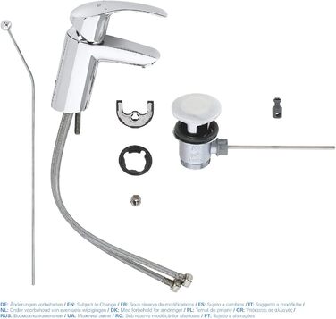 Змішувач для ванної кімнати Grohe Eurosmart, водозберігаючий, хром, з витяжною системою, 15 см, проста установка