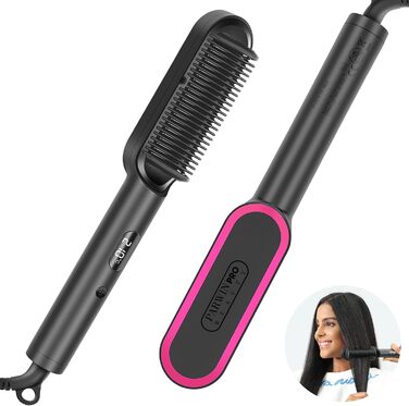 Іонна щітка-випрямляч для волосся PARWIN PRO BEAUTY, з LED-дисплеєм, захистом від опіків, швидким нагріванням за 20 секунд, 4 температурні режими, чорна