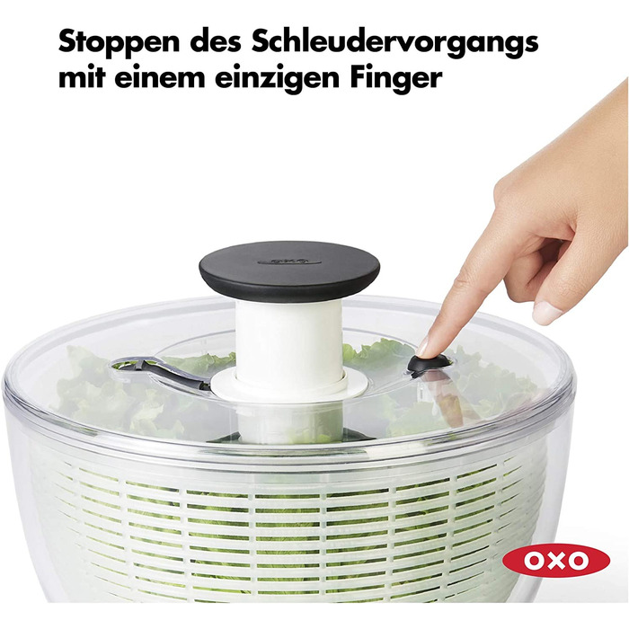Сушарка для салату OXO Good Grips з ситом і кришкою, прозора, велика – для миття та сушіння овочів