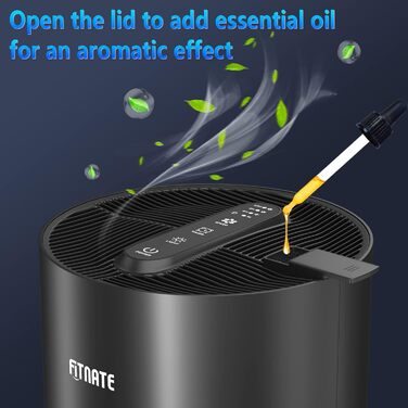 Очищувач повітря FITNATE з HEPA фільтром та дифузором ефірних олій для дому, для великих приміщень до 20 м², видаляє 99,9% шерсті тварин і пилу, надтихий 20 дБ