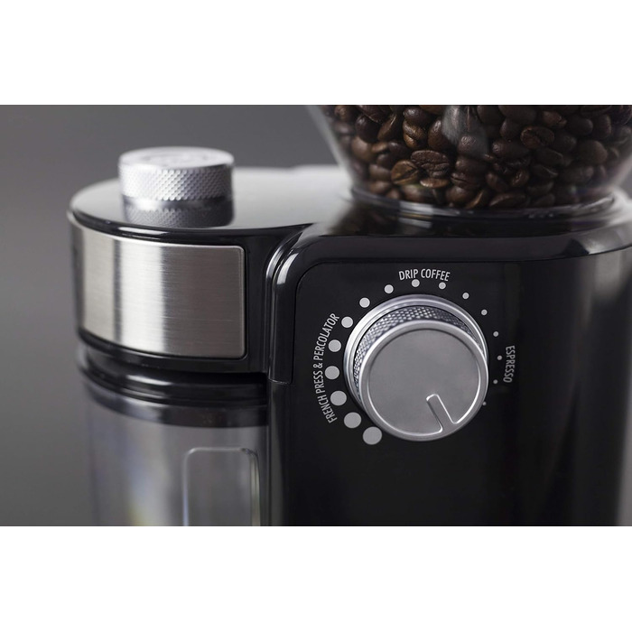 Електрична кавомолка CASO Barista Crema з регулюванням помелу, професійний дисковий механізм, потужність 150 Вт, для зернової кави