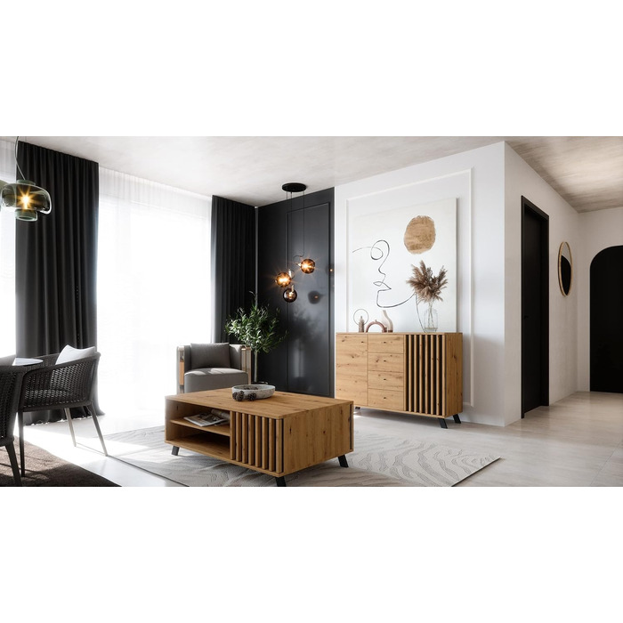 Комод Newroom з дикого дуба та антрациту, сучасний вінтаж, 118x85x40 см, для вітальні, спальні, коридору, їдальні