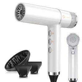 Фен для волосся slopehill 2000W з безщітковим мотором, Oxy Active Technology, LED-дисплеєм та мікрофільтром, білий