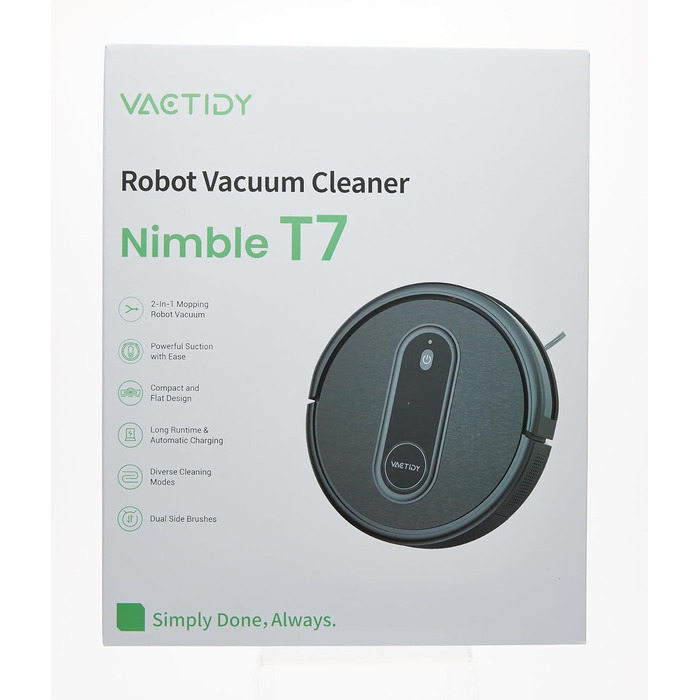 Робот-пилосос Vactidy Nimble T7 з функцією вологого прибирання, 2800Па, 120 хв автономної роботи, керування через Alexa, App, Siri, для шерсті тварин і килимів