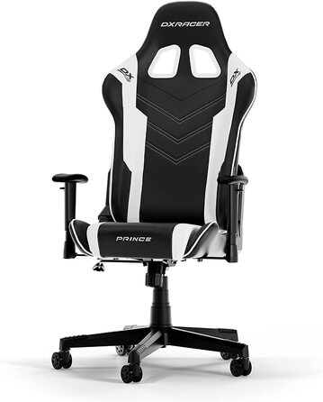 Ігрове крісло DXRacer PRINCE P132, чорний і білий, оригінал, PVC шкіра