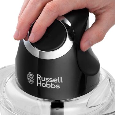 Подрібнювач овочів та фруктів Russell Hobbs Zerkleinerer Mini електричний (500 мл, чорний). Подрібнювач для м'яса, мультиподрібнювач з скляною ємністю та кришкою для зберігання