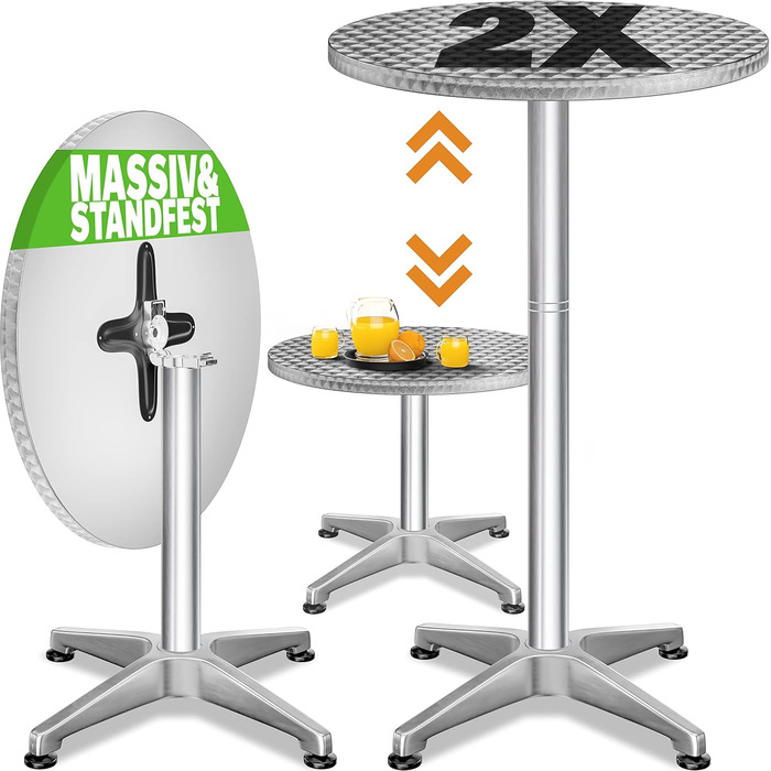 Стіл Casaria® 2в1: регульована висота, складний, 70/5 см, алюміній, Ø 60 см, для вулиці та дому