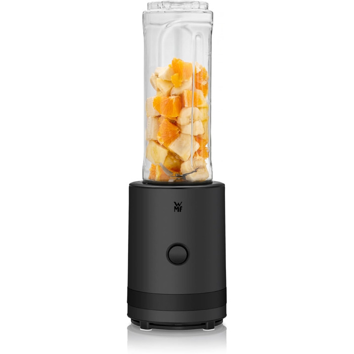 Стаціонарний блендер WMF Küchenminis Smoothie-to-go, потужність 300 Вт, 2 чаші по 0,6 л, нержавіюча сталь, чорний