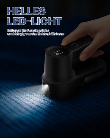 Машинка для видалення ковтунців електрична Homtronics з LED-підсвіткою, USB зарядка, 3 швидкості, чорна