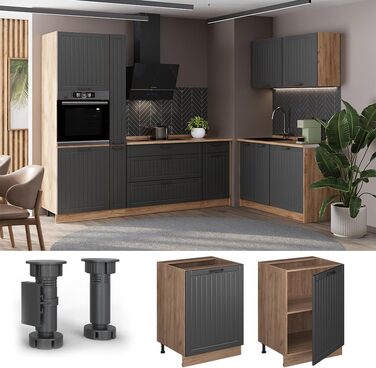 Кухонна нижня шафа Vicco Fame-Line у стилі кантрі, зелена з золотом, 50 см (без стільниці)