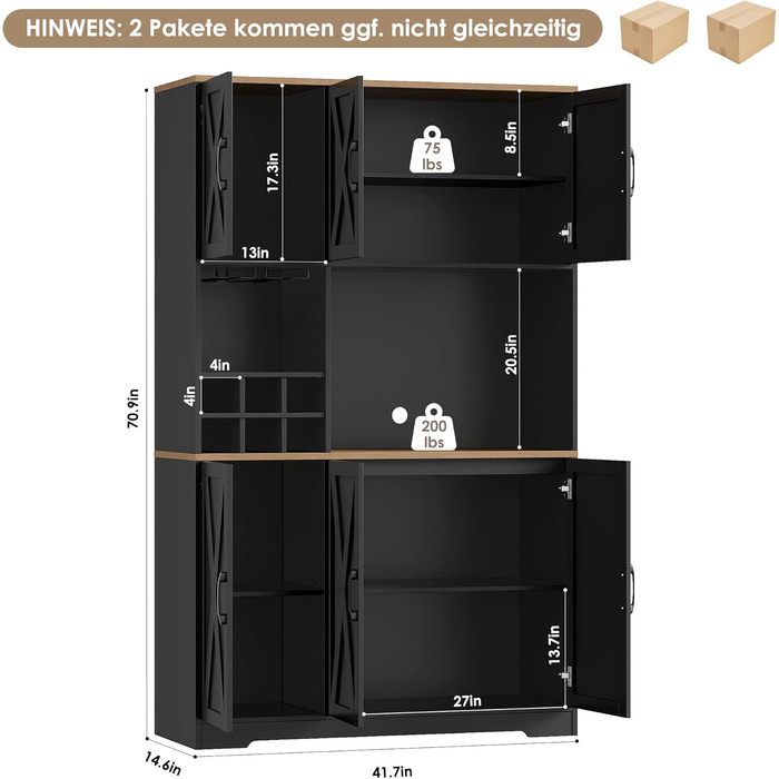 Кухонна шафа-буфет HOCSOK 106x180 см, білий колір, бічне sideboard з 6 дверцятами, знімним тримачем для пляшок та келихів, шафа для продуктів у вітальню та їдальню