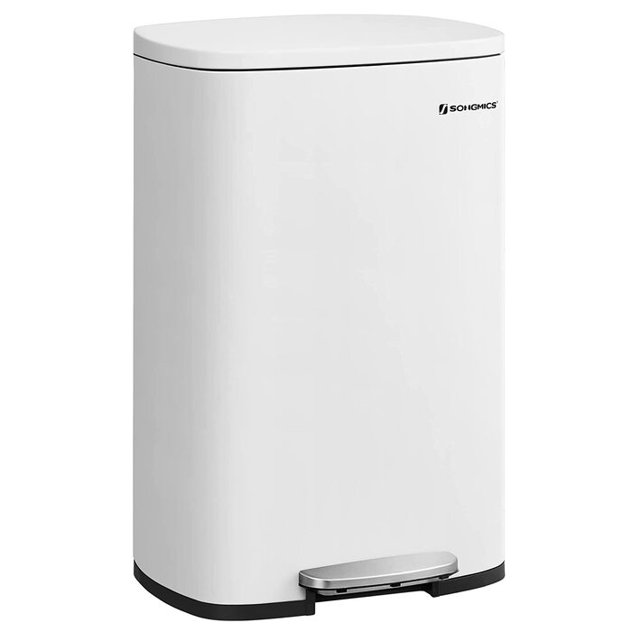 Смітник для кухні SONGMICS 50 л з педаллю, кришкою Softclose, білий, сталевий корпус, внутрішнє відро