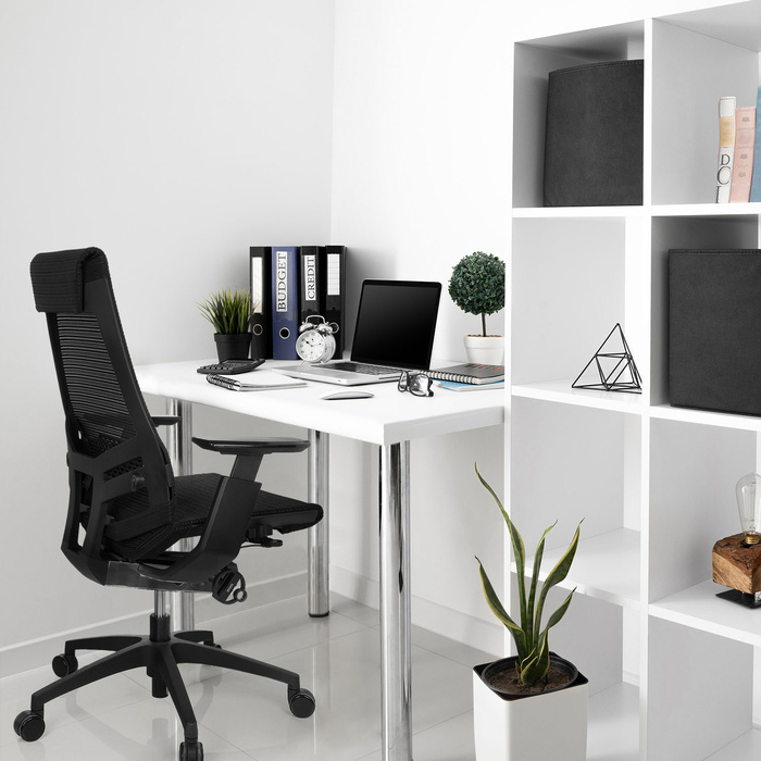 Офісний крісло GENIDIA SMART BLACK з сітчастою спинкою, чорний колір, hjh OFFICE