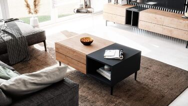 Журнальний стіл Newfurn чорний, дикий дуб, вінтаж індастріал, 100x40x55 см, для вітальні, у стилі лофт