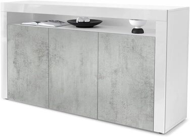 Комод Vladon Valencia 155x92x40 см, 3 двері, 1 відкрита полиця, білий матовий/бетон оксид/білий глянець, вироблено в Німеччині