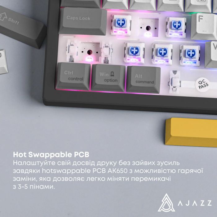 Бездротова механічна клавіатура Ajazz AK650 Flying Fish Switch - Black (AK650-FF-BGY)