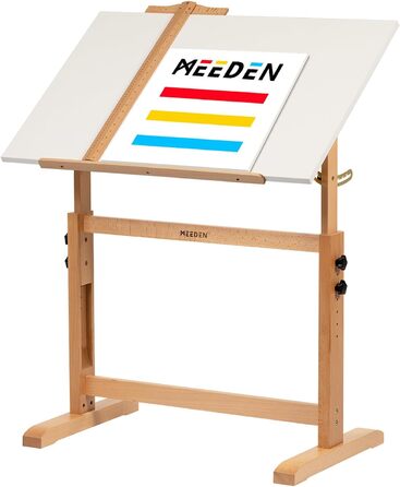 Мольберт-стіл MEEDEN з білою дошкою, 90×60 см, масив бука, для художників і творчості, нахил, для дорослих, стабільний