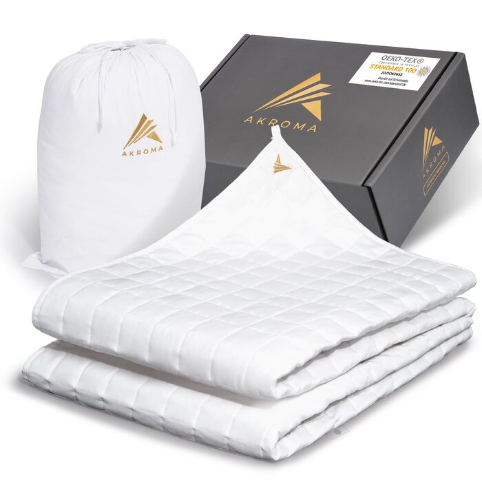 Важка ковдра Akroma Premium для сну та релаксації, 155x220 см, 12 кг, 100% бавовна (Oeko-Tex), антистрес терапевтична ковдра для дорослих, біла