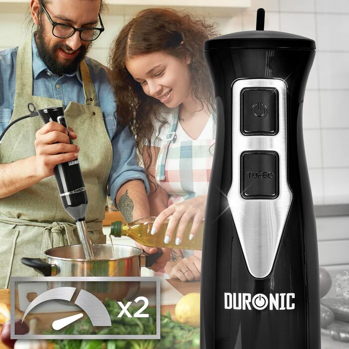 Занурювальний блендер Duronic HB35C, 350Вт, нерж. сталь, з 2 мірними склянками 600мл, ергономічний, для дитячого харчування, супів, смузі, пюре, соусів