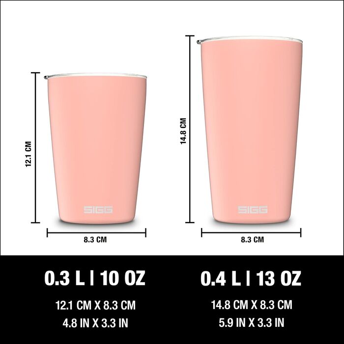 Кавова чашка SIGG Neso Pure Ceram з Tritan-кришкою, нержавіюча сталь 18/8, 0.3L/0.4L, миється в посудомийній машині, BPA-free, рожевий колір (0.3L)