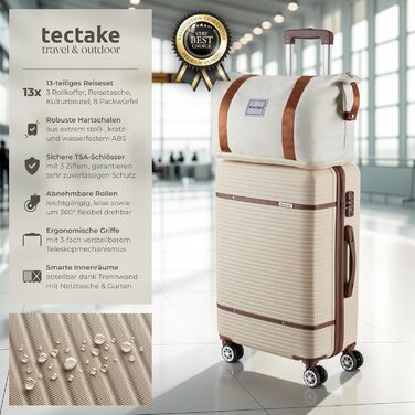 Набір валіз Tectake® 13 предметів: валіза, сумка, ролер, валіза на колесах, 3 великі валізи, TSA-замок, кремовий колір