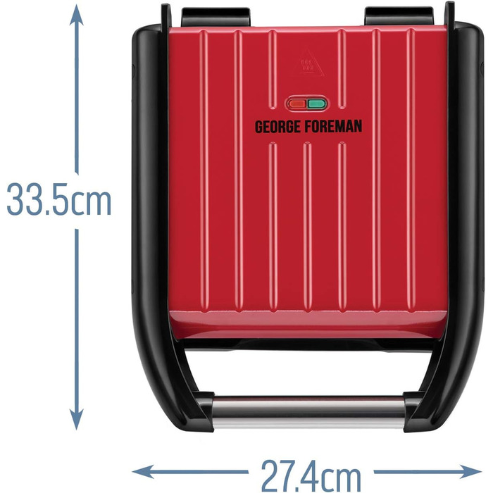 Контактний гриль George Foreman 24x17 см, червоний, для м'яса, риби, овочів, паніні та сендвічів, компактний, до 3 порцій, зменшує до 42% жиру