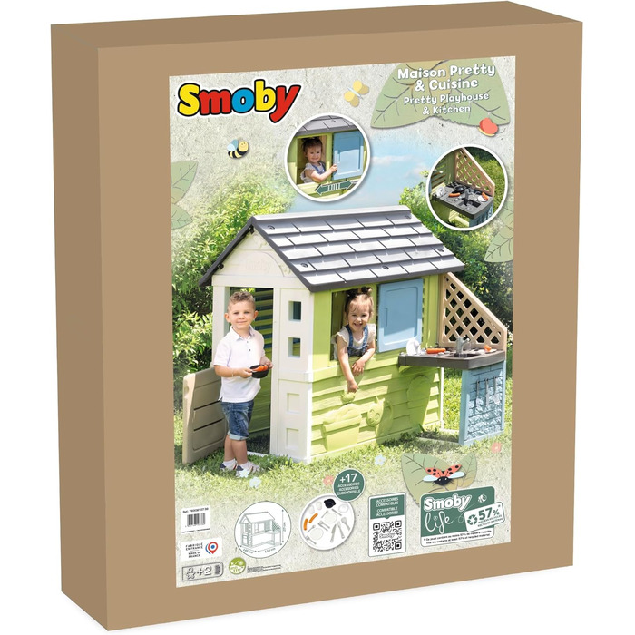 Дитячий будиночок Smoby Life Pretty з кухнею, 110x127x145 см, перероблений пластик, для вулиці, від 2 років