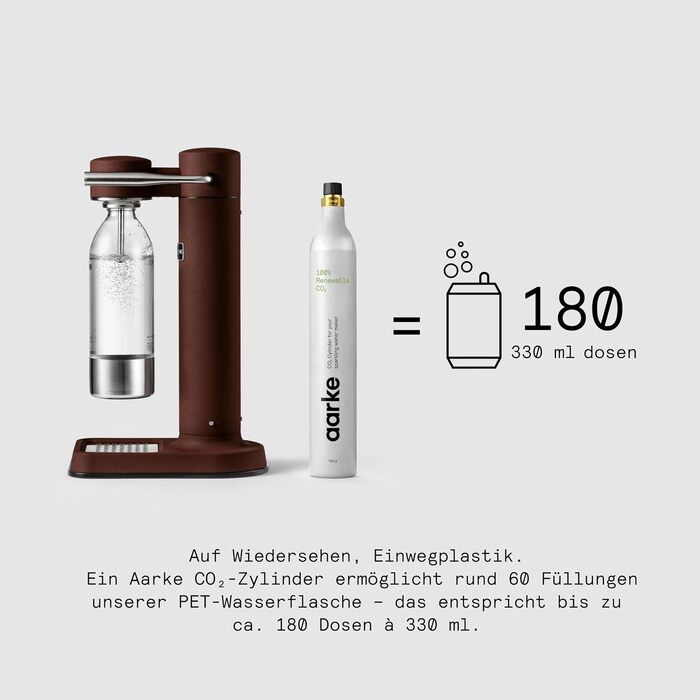 Сифон для газування води Aarke Carbonator 3, корпус із нержавіючої сталі, з BPA-free PET-пляшкою, сумісний з циліндрами CO2 60 л / 425 г, колір Burgundy