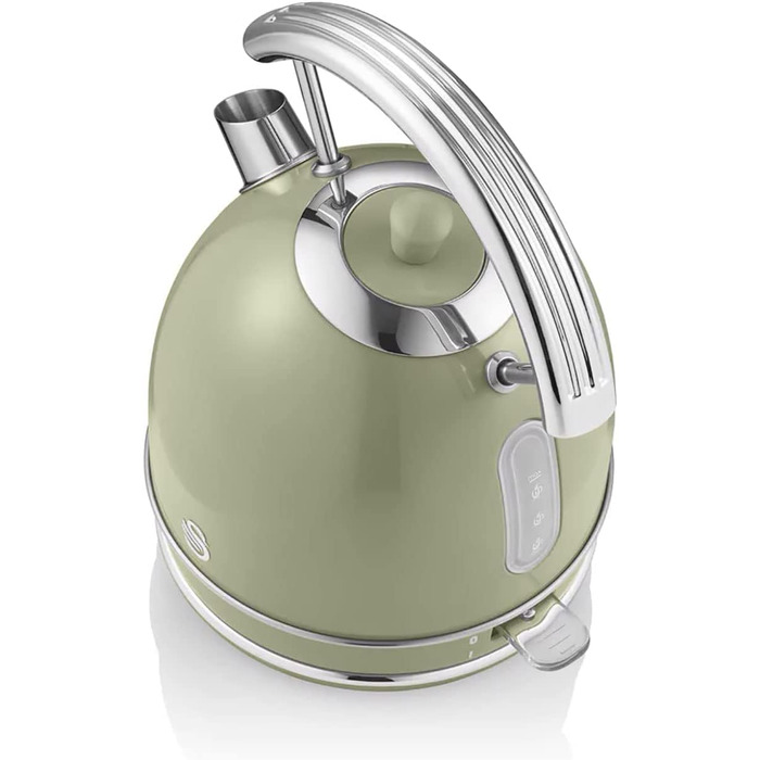 Електрочайник Swan Retro 1,8 л, вінтажний дизайн, 3000 Вт, автоматичне відключення, Strix контролер, бездротовий, BPA-free нержавійка, зелений