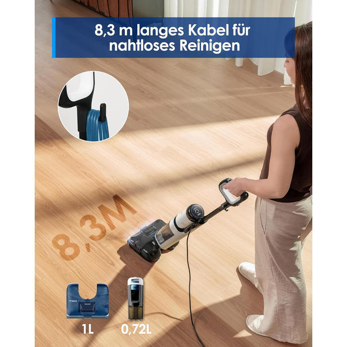 Tineco Floor One S6 Stretch Steam: Волого-сухий пилосос для твердих підлог з функцією пари, 22000 Па, Anti-Tangle, Flashdry 85°C, 50 хв роботи, для шерсті тварин