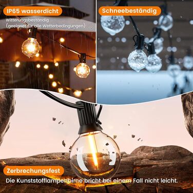 Гірлянда світлодіодна вулична 54м, 180 LED ламп G40, теплий білий, IP65, з розеткою для саду, тераси, вечірок + 2 запасні лампи