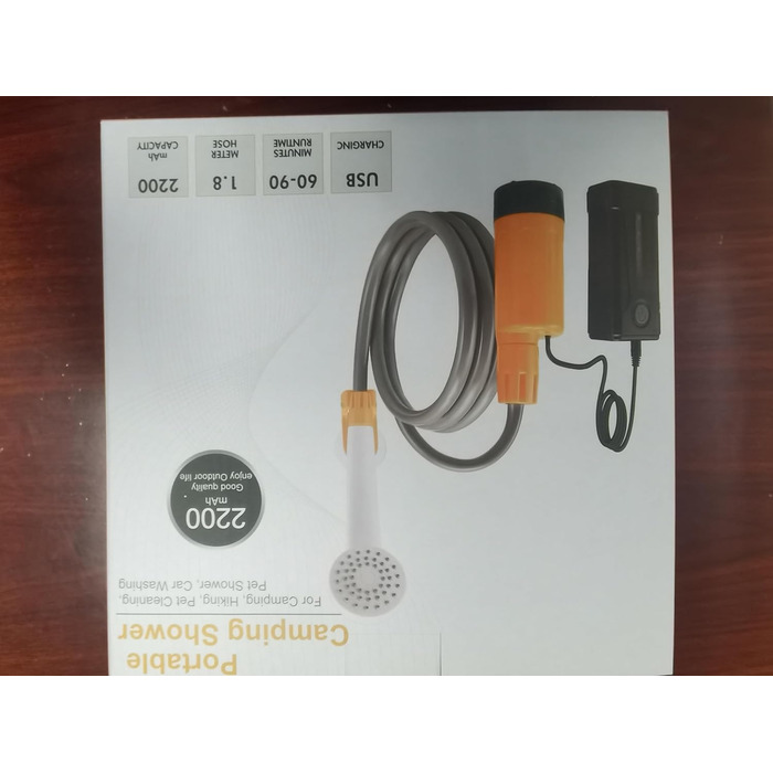 Портативний душ koopsmate для кемпінгу з LED-підсвіткою, акумулятором, дві батареї, душова насадка і шланг, для кемпінгу, саду та миття авто, помаранчевий
