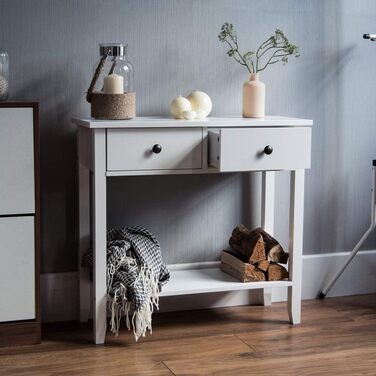 Консольний стіл Vida Design Windsor з 2 шухлядами та полицею, білий, дерев'яний, для передпокою, вітальні, спальні, туалетний столик, письмовий стіл