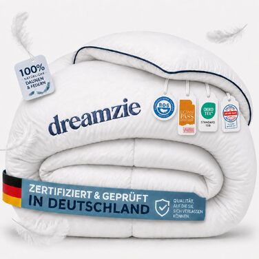 Зимова ковдра Dreamzie Komfort 135x200 см, тепла пухова ковдра 650 г/м², біла