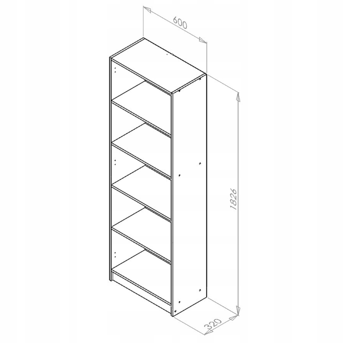 Стелаж PUVEROMEBLE 60 x 182,6 x 32 см, дуб сонома
