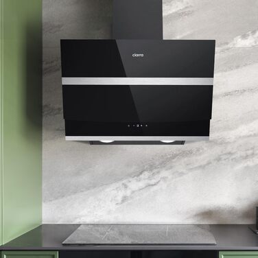 Витяжка кухонна CIARRA ASB6736N 60 см, 650 м³/год, навісна, нержавіюча сталь та чорне скло, керування через App та Touch, режим рециркуляції та відведення, з вугільним фільтром CBCF003, чорна
