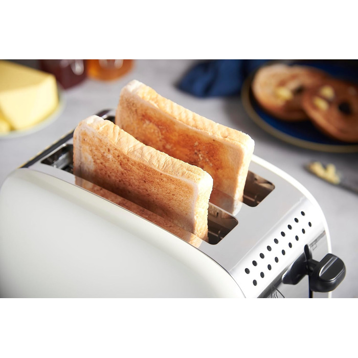 Тостер Russell Hobbs Colours Plus Edelstahl Creme на 2 тости, нержавіюча сталь - з підставкою для булочок, 6 режимів підсмажування, розморожування, Lift & Look, 1600 Вт