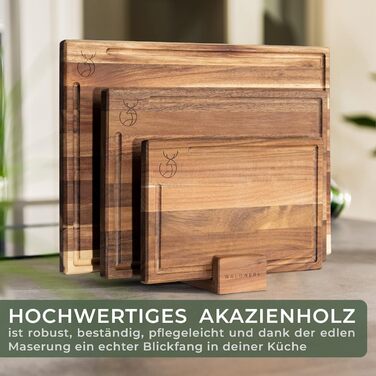 WALDWERK Набір обробних дощок з акації 3шт (40x30, 33x24, 26x18 см) з підставкою, товщина 2 см