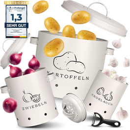 Набір контейнерів для зберігання овочів TWOBERRY 3 шт. з повітряною циркуляцією, для цибулі, картоплі та часнику, з економічним ножем, білий