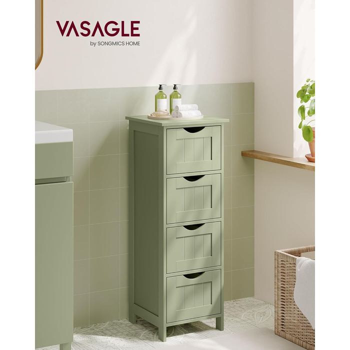 Шафка для ванної кімнати VASAGLE з 4 висувними ящиками, 30 x 30 x 82 см, білий колір, для ванної, вітальні, кухні, їдальні