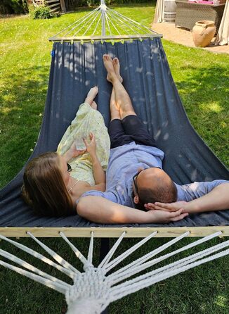 Гамак з підставкою Potenza Outdoor для 2 осіб XXL (220x160 см), витримує до 200 кг, стійкий до погодних умов, сірий